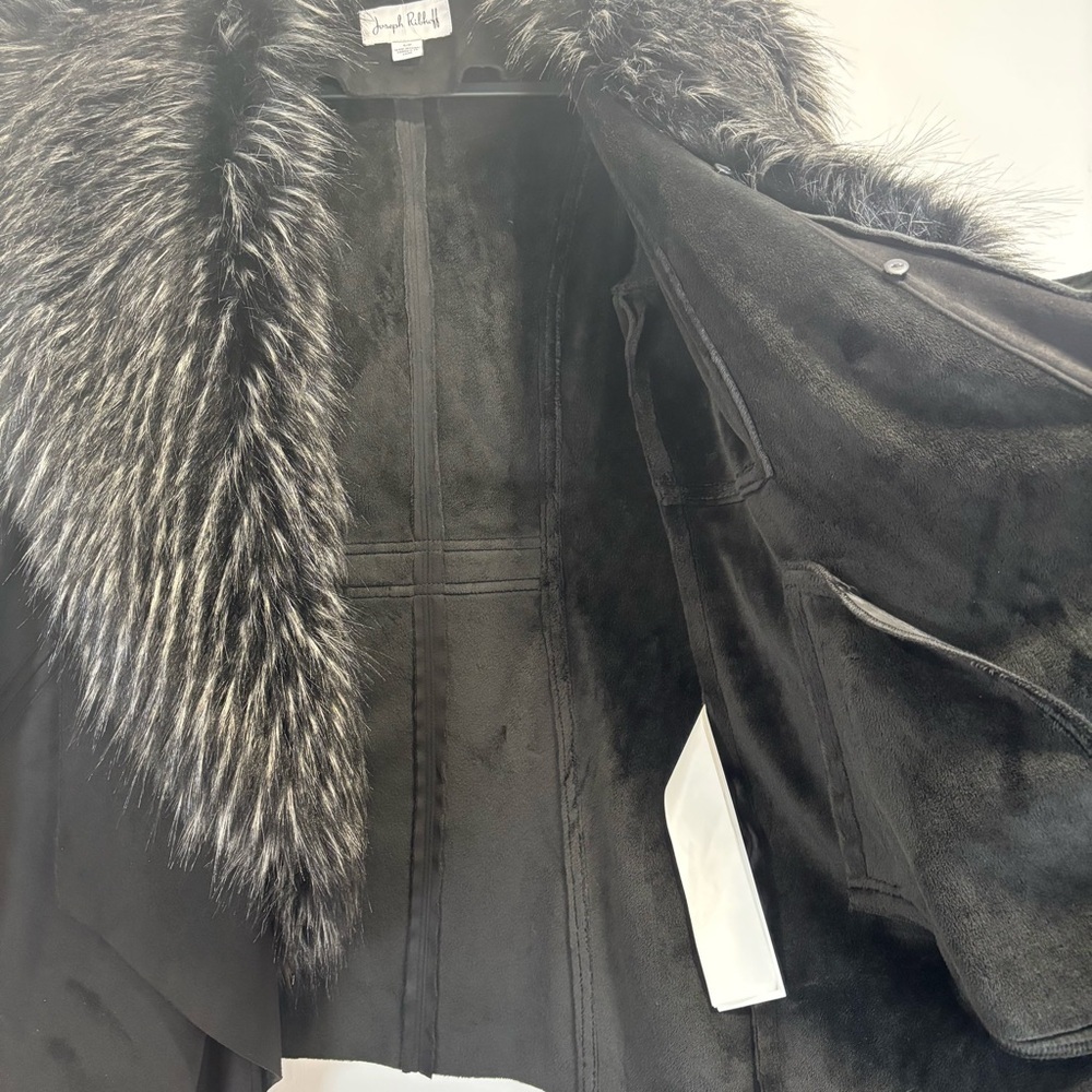 BNWOT Joseph Ribkoff Black Faux Fur Collar Waterfall Coat Jacket Size S/P - Picture 6 of 14